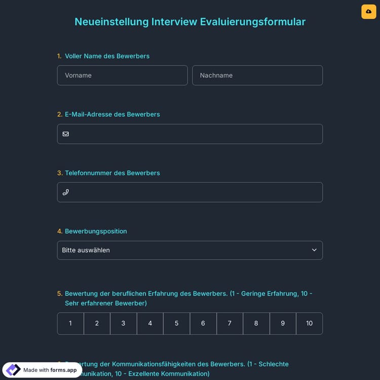 Neueinstellung Interview Evaluierungsformular