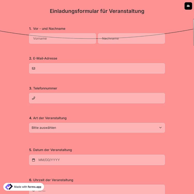 Einladungsformular für Veranstaltung