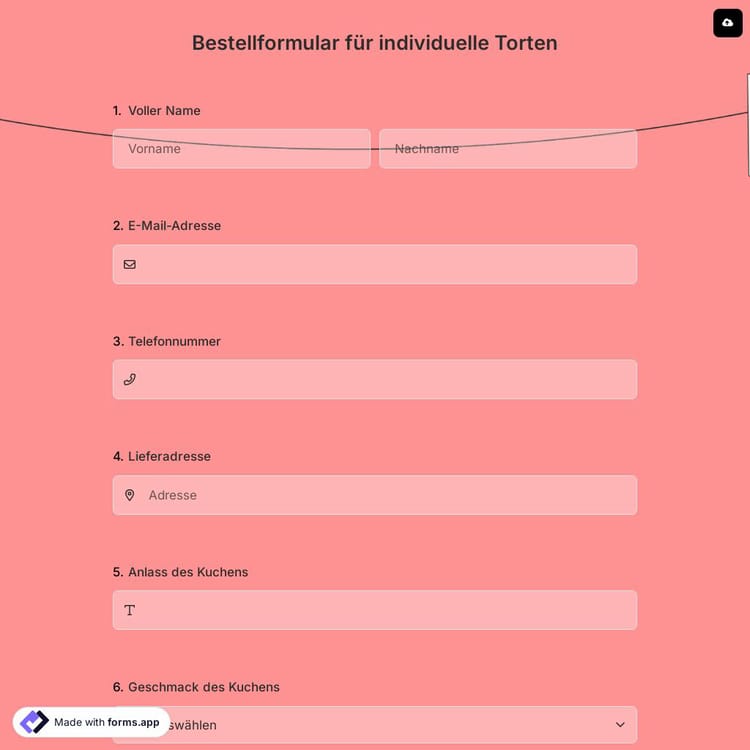 Bestellformular für individuelle Torten