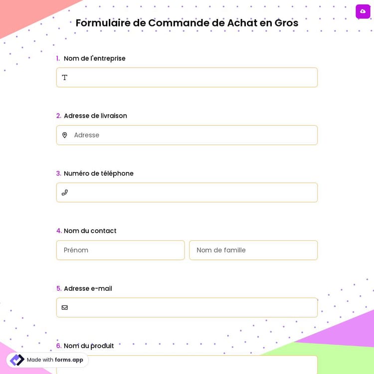 Formulaire de Commande de Achat en Gros