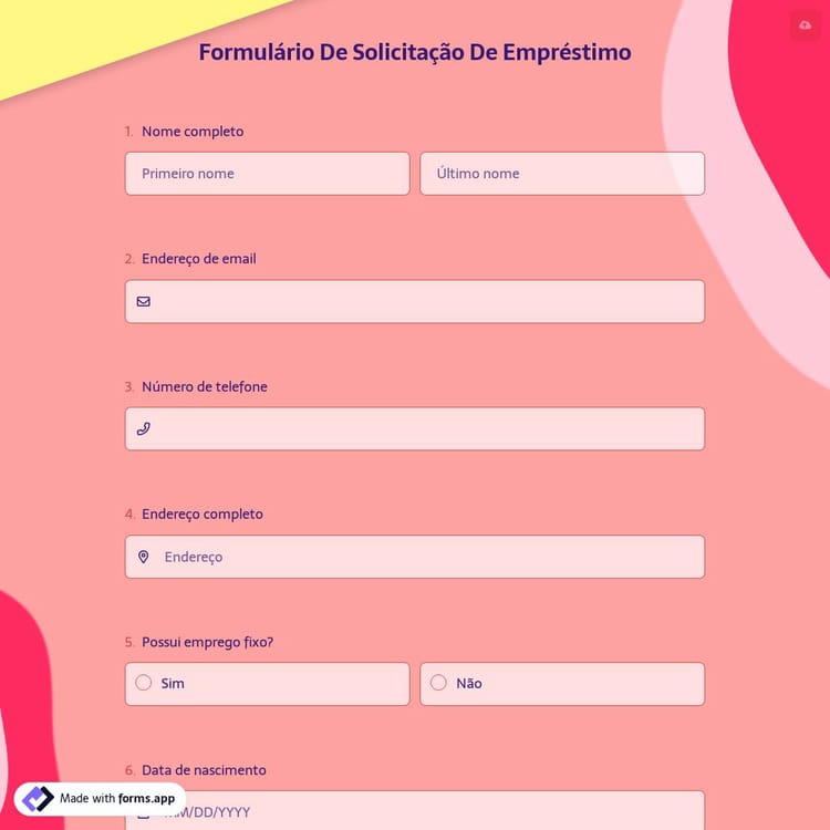 Formulário de Solicitação de Empréstimo