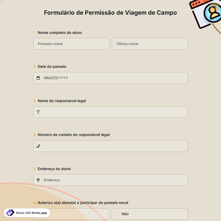 Formulário de Permissão de Viagem de Campo