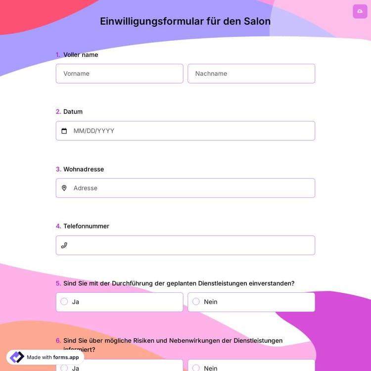 Einwilligungsformular für den Salon