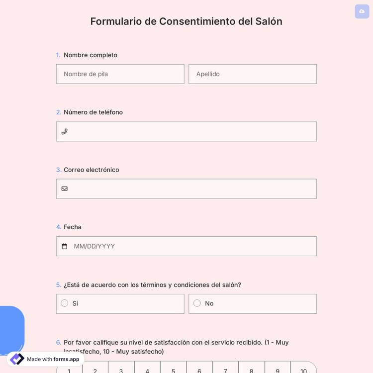 Formulario de Consentimiento del Salón