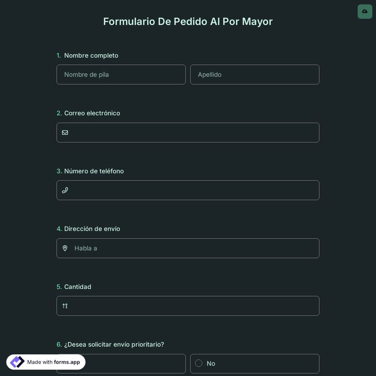 Formulario de Pedido Al Por Mayor