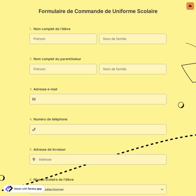 Formulaire de Commande de Uniforme Scolaire