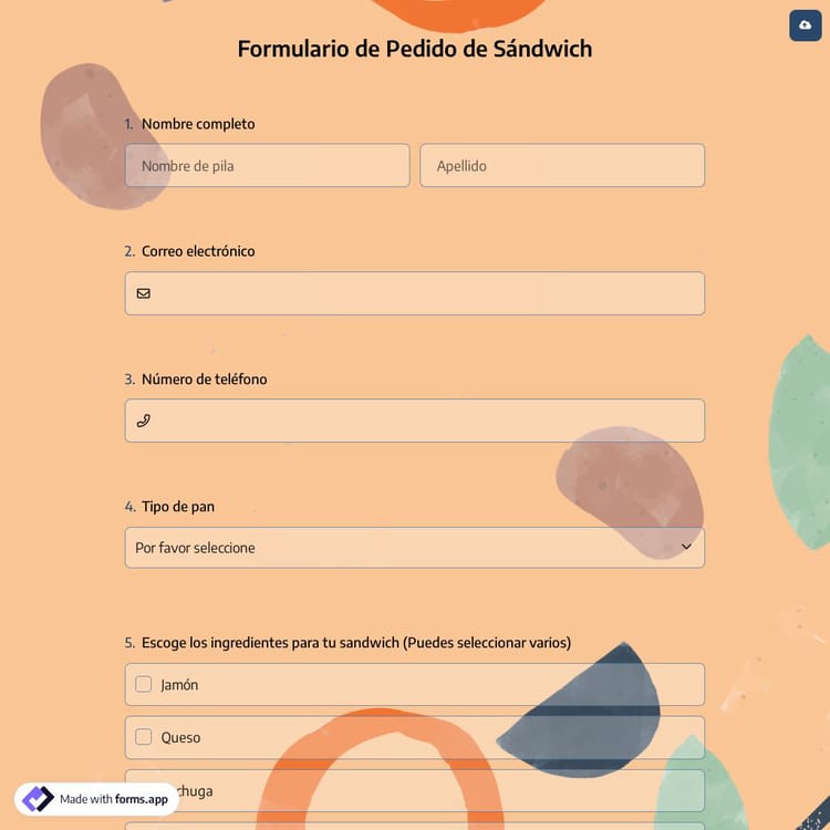 Formulario de Pedido de Sándwich