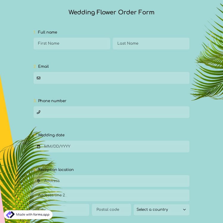 Wedding Flower Order Form