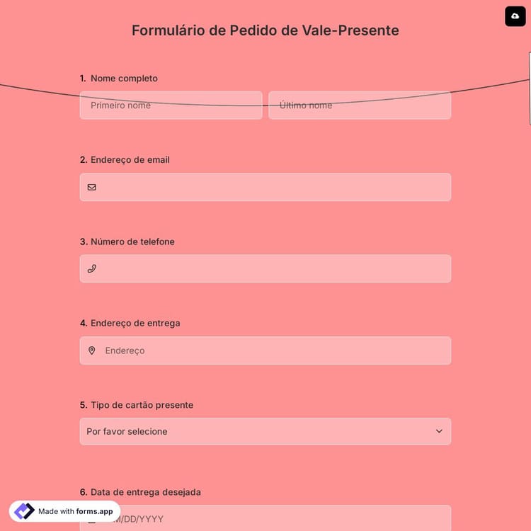 Formulário de Pedido de Vale-Presente