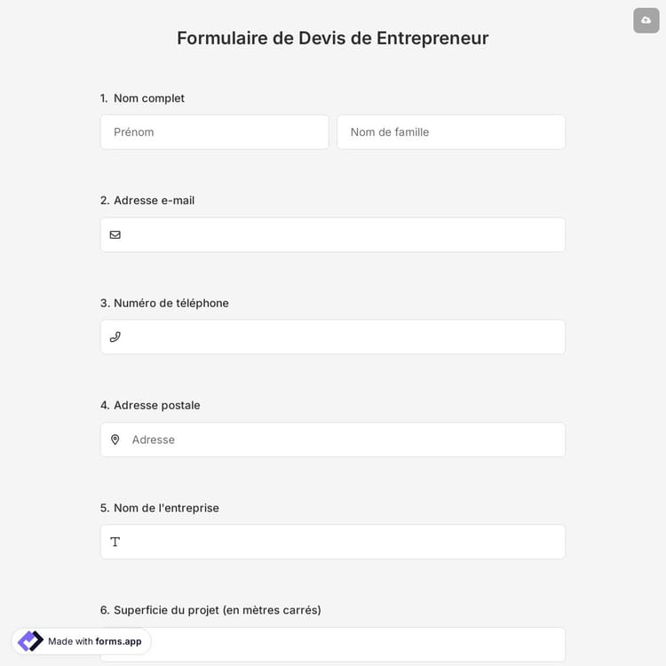 Formulaire de Devis de Entrepreneur