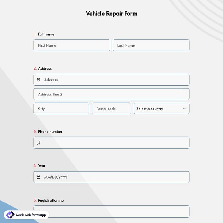 Vehicle Repair Form
