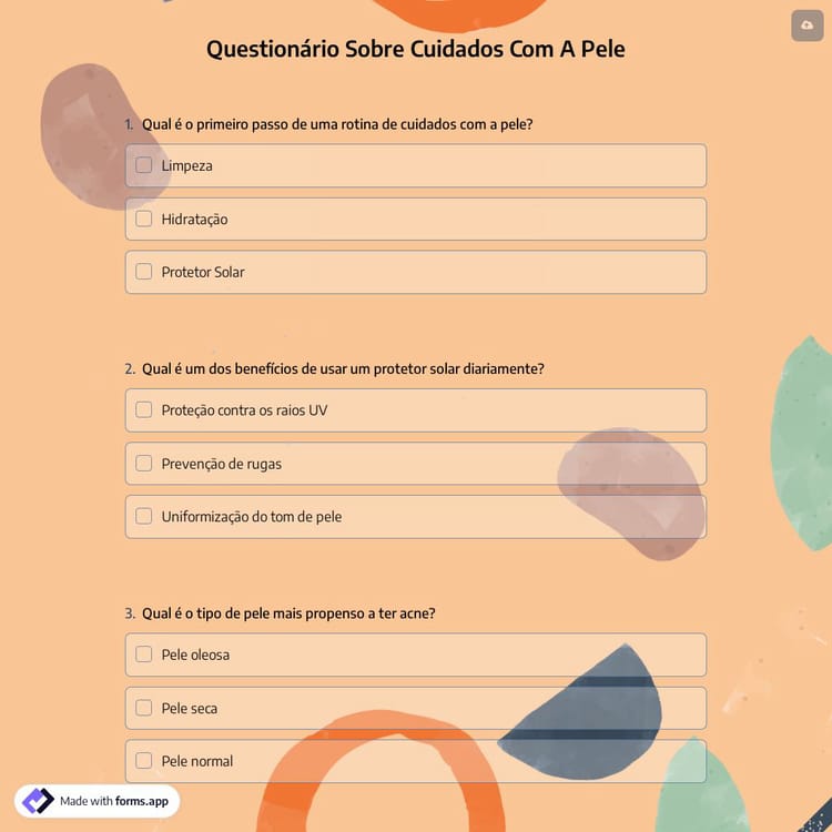 Questionário Sobre Cuidados Com A Pele