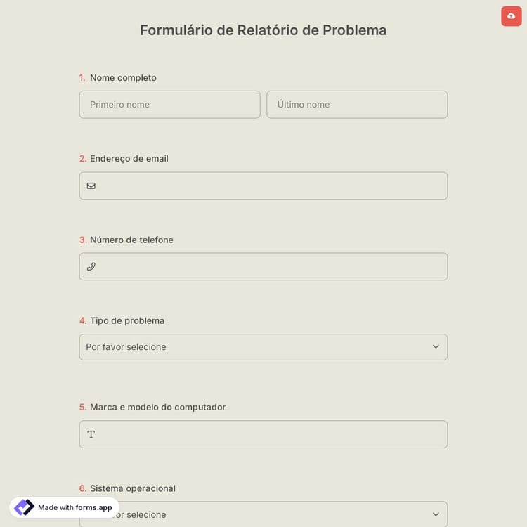 Formulário de Relatório de Problema