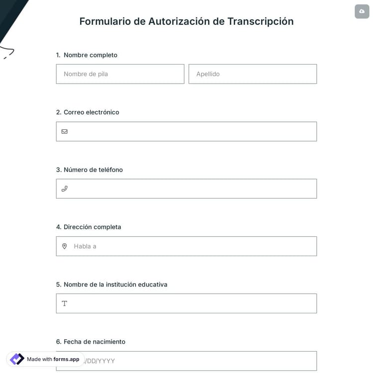 Formulario de Autorización de Transcripción