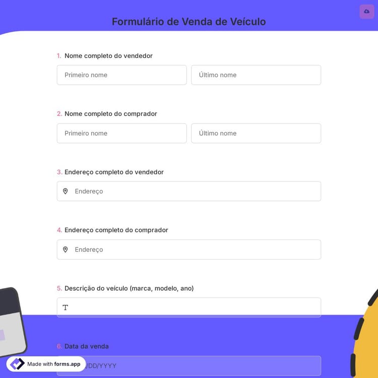 Formulário de Venda de Veículo