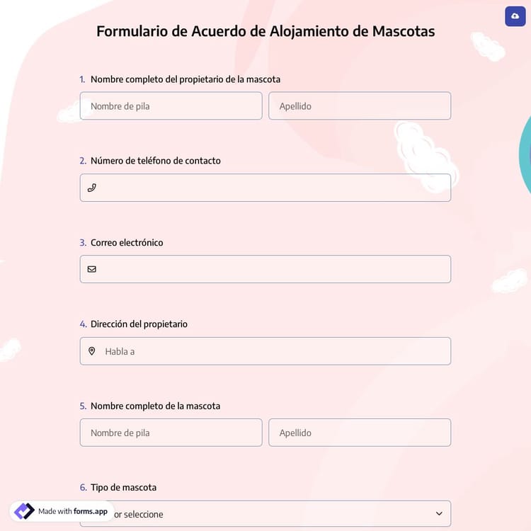 Formulario de Acuerdo de Alojamiento de Mascotas