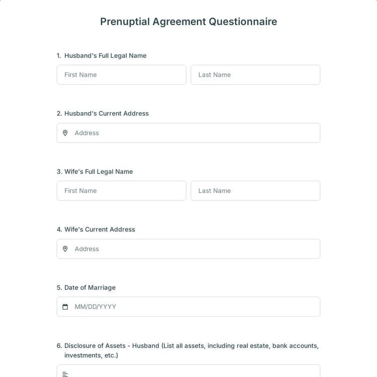 Prenuptial Agreement Questionnaire