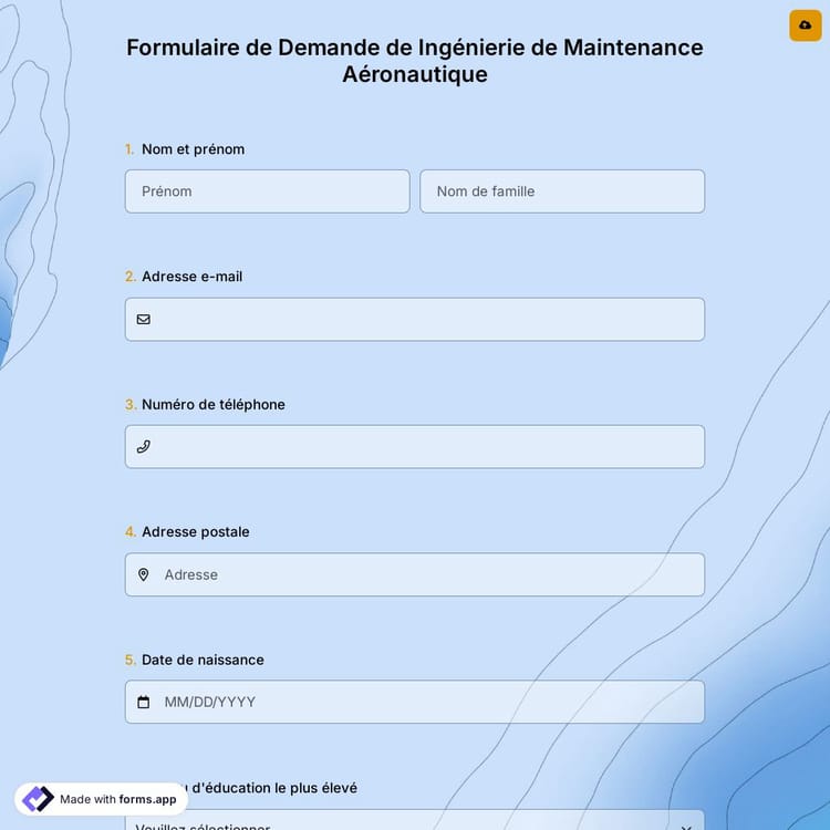 Formulaire de Demande de Ingénierie de Maintenance Aéronautique