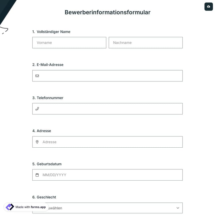 Bewerberinformationsformular