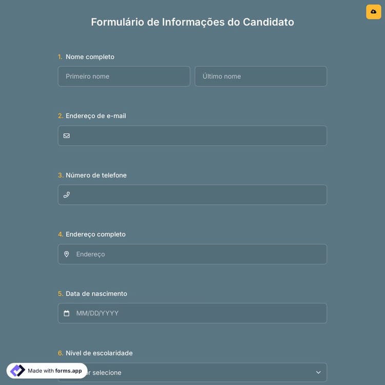 Formulário de Informações do Candidato