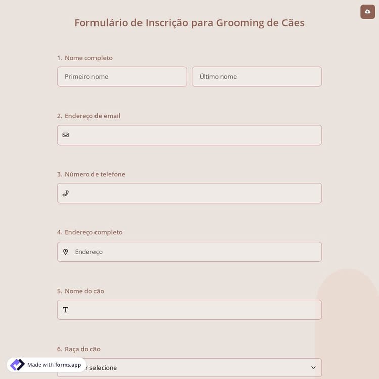 Formulário de Inscrição para Grooming de Cães