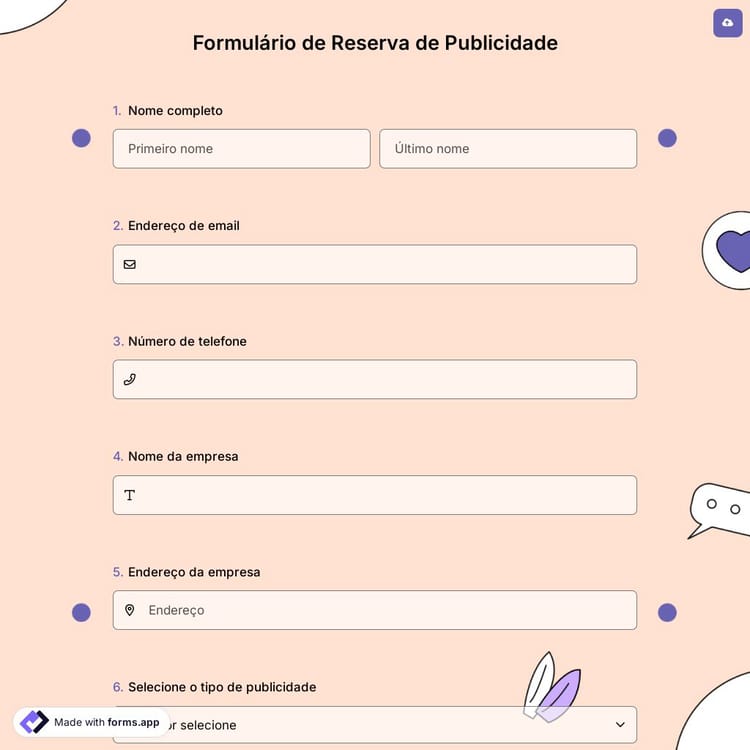 Formulário de Reserva de Publicidade