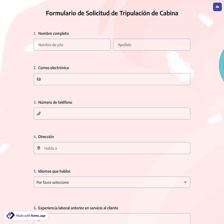 Formulario de Solicitud de Tripulación de Cabina