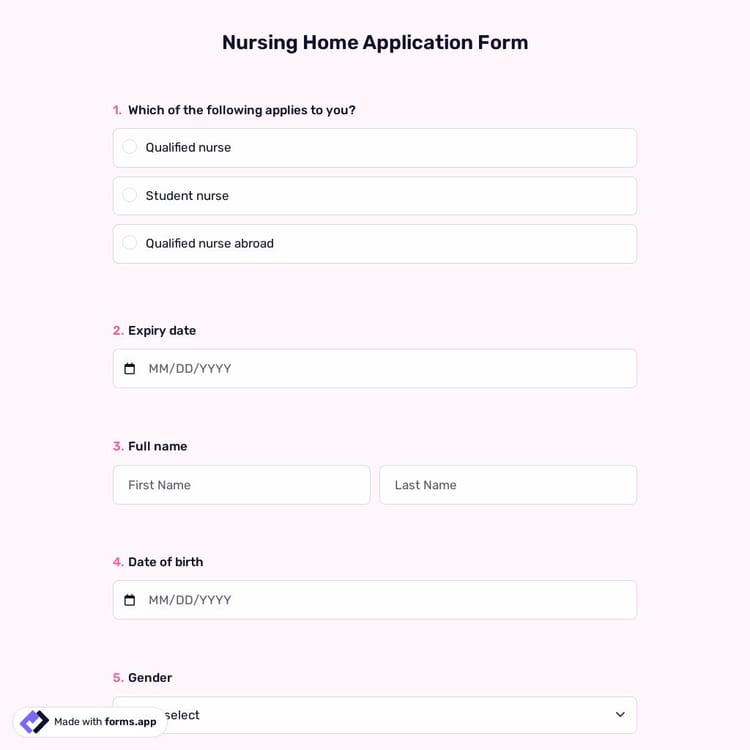 Nursing Home Application Form