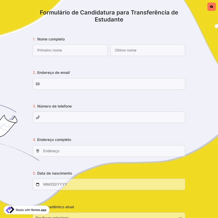 Formulário de Candidatura para Transferência de Estudante