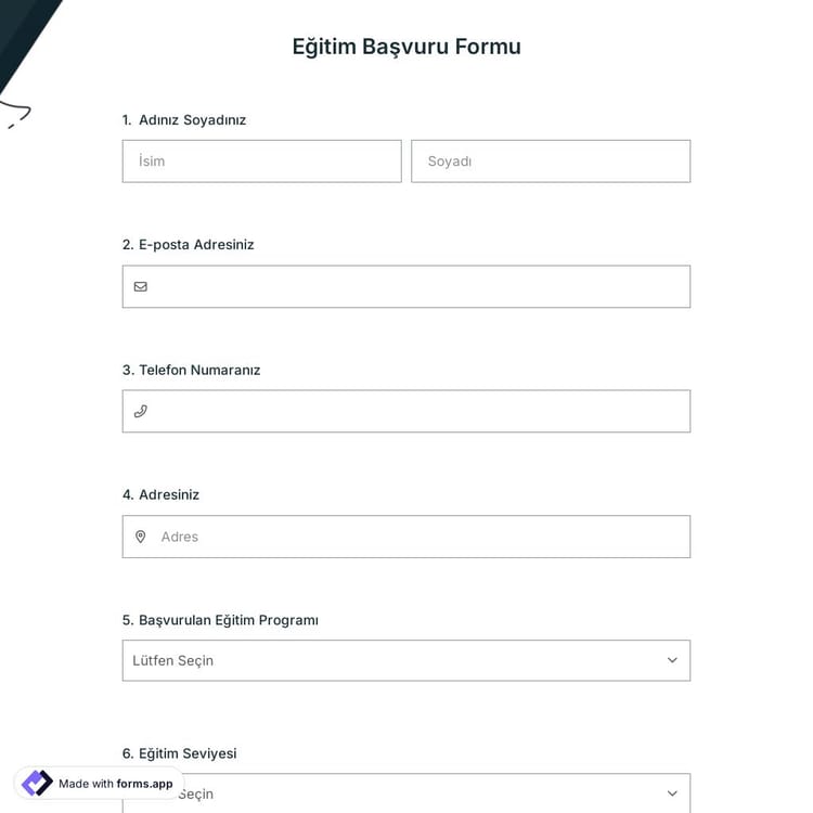 Eğitim Başvuru Formu