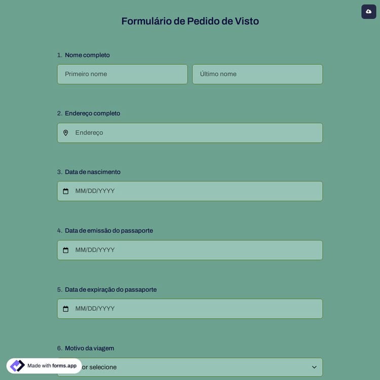 Formulário de Pedido de Visto