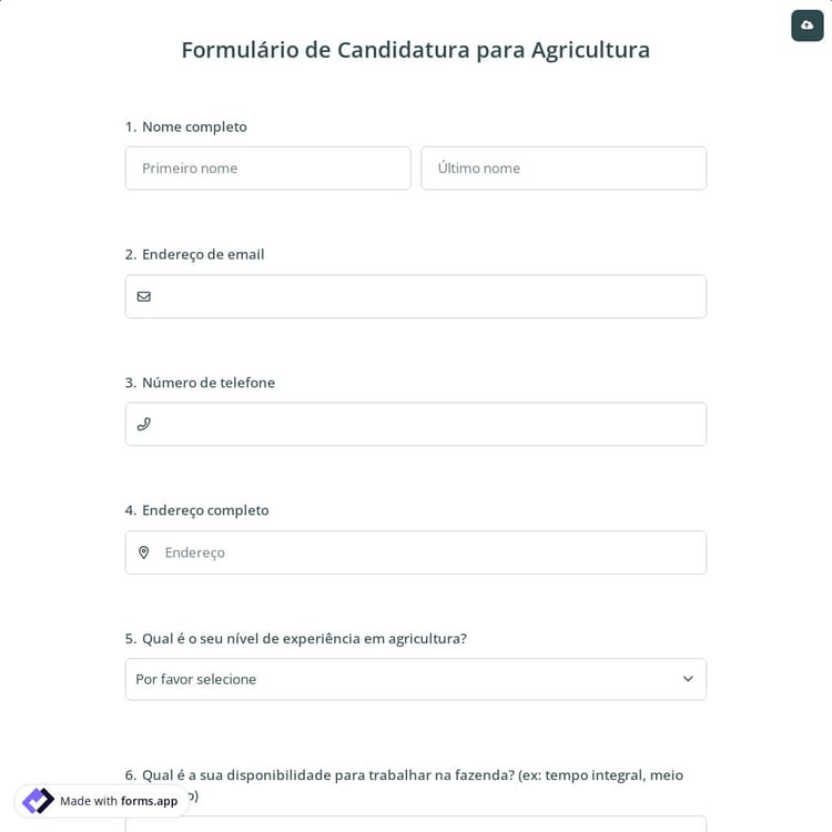 Formulário de Candidatura para Agricultura