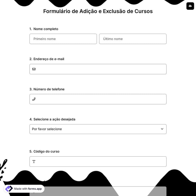 Formulário de Adição e Exclusão de Cursos