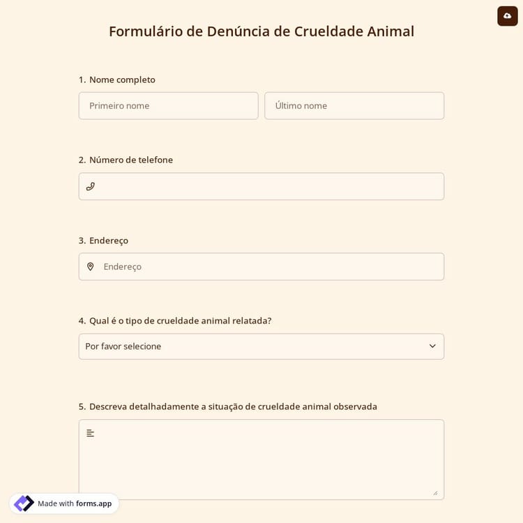 Formulário de Denúncia de Crueldade Animal