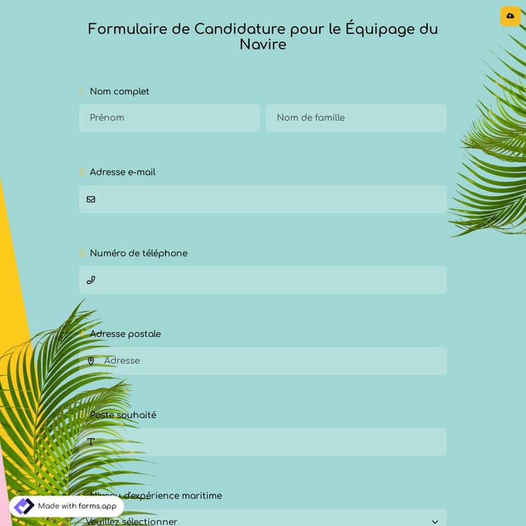 Formulaire de Candidature pour le Équipage du Navire