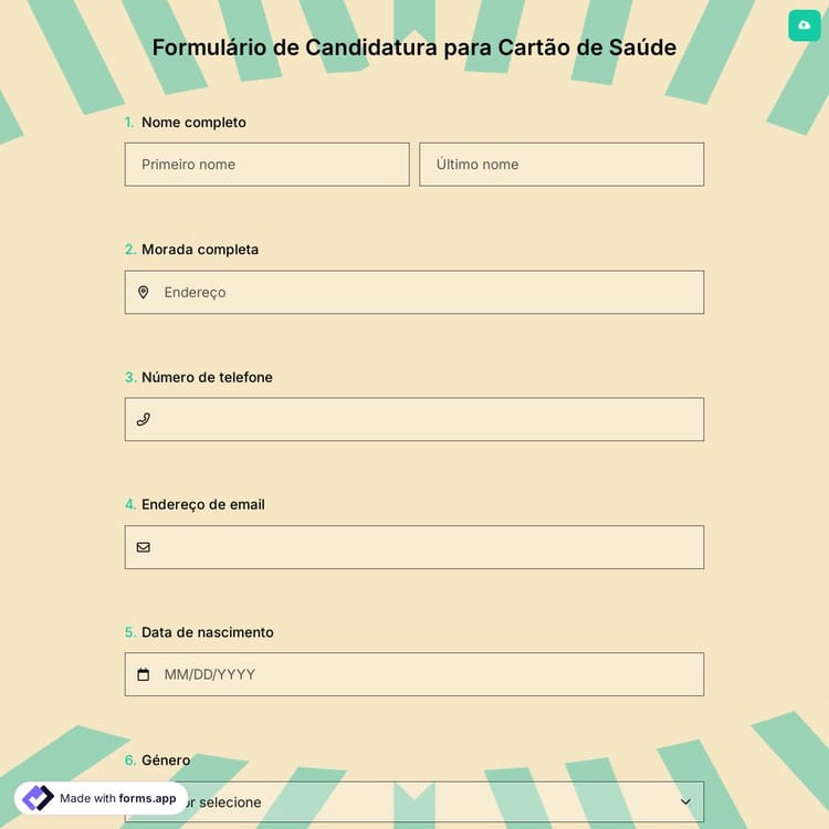 Formulário de Candidatura para Cartão de Saúde