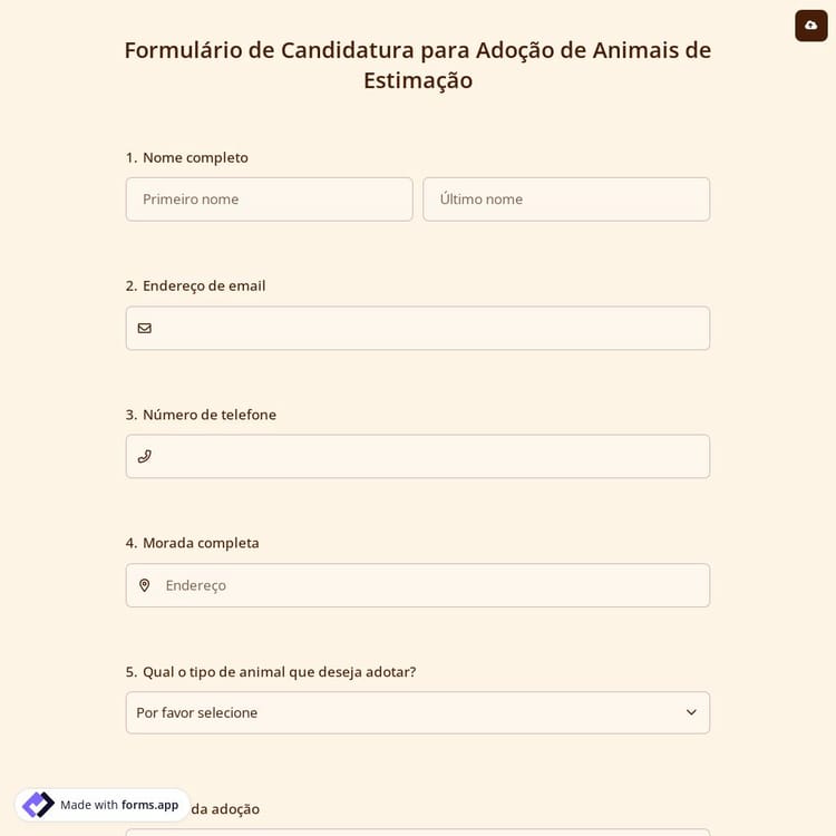 Formulário de Candidatura para Adoção de Animais de Estimação