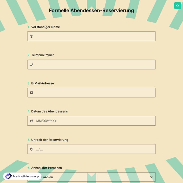 Formelle Abendessen-Reservierung