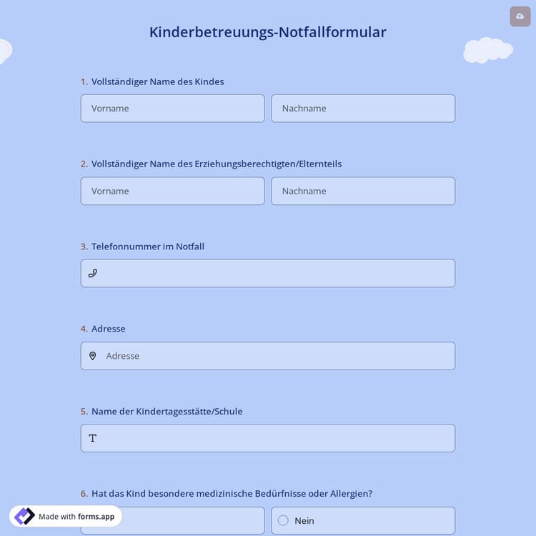 Kinderbetreuungs-Notfallformular