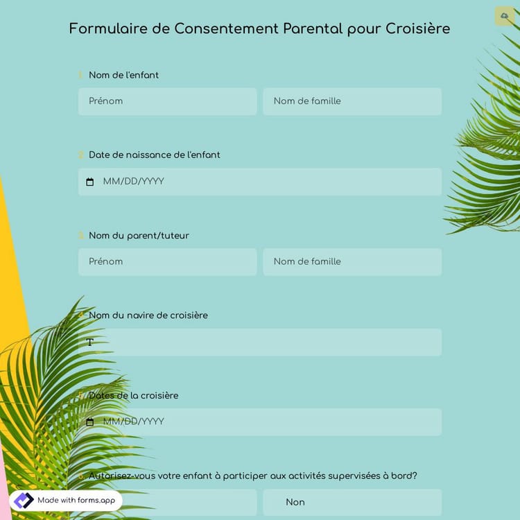 Formulaire de Consentement Parental pour Croisière