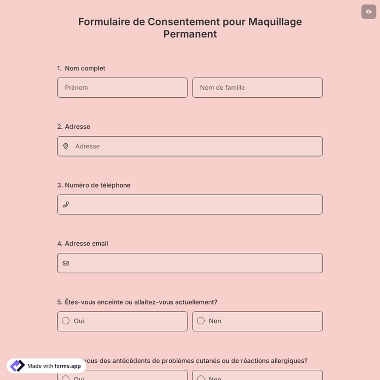 Formulaire de Consentement pour Maquillage Permanent
