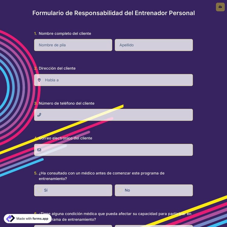 Formulario de Responsabilidad del Entrenador Personal