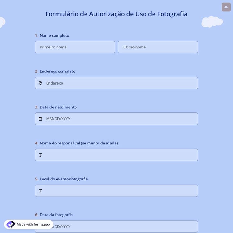 Formulário de Autorização de Uso de Fotografia