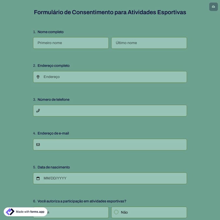 Formulário de Consentimento para Atividades Esportivas