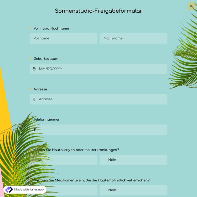 Sonnenstudio-Freigabeformular