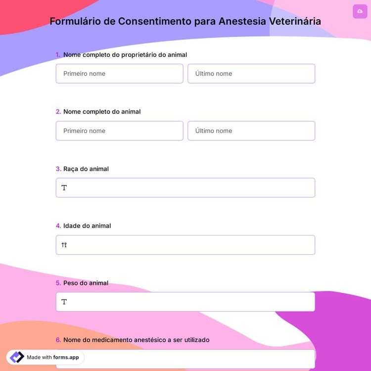 Formulário de Consentimento para Anestesia Veterinária