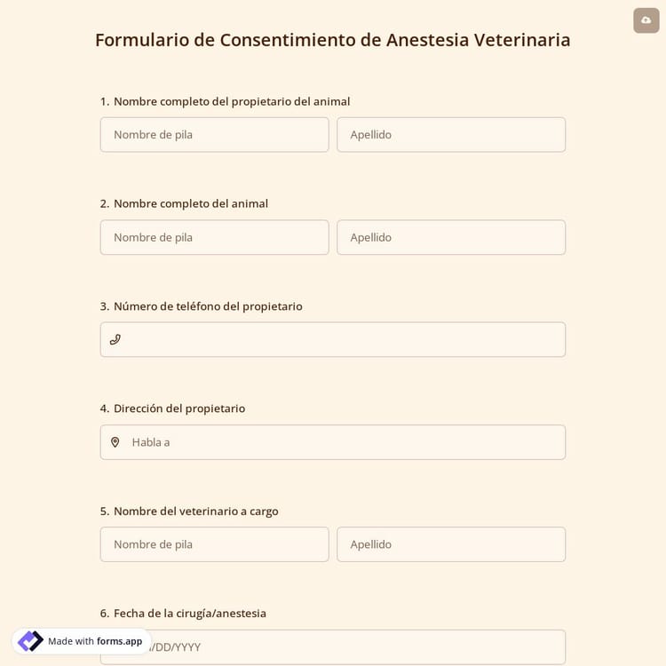 Formulario de Consentimiento de Anestesia Veterinaria