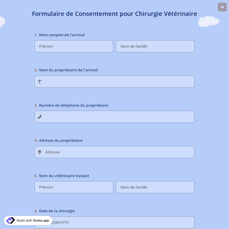 Formulaire de Consentement pour Chirurgie Vétérinaire