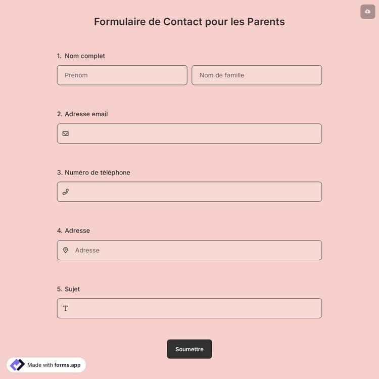 Formulaire de Contact pour les Parents