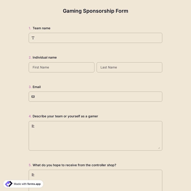 Gaming Sponsorship Form